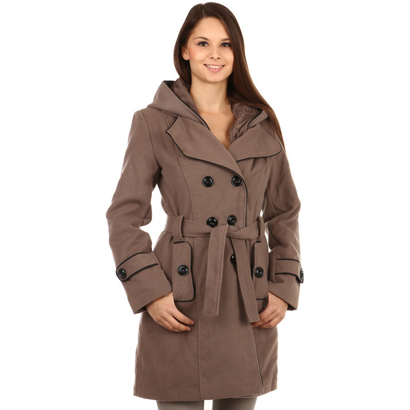 TopMode Moderní kabát s kontrastním lemováním a s kapucí hnědá