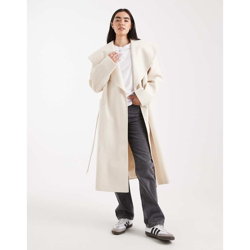Miss Selfridge formal wrap coat in cream-White