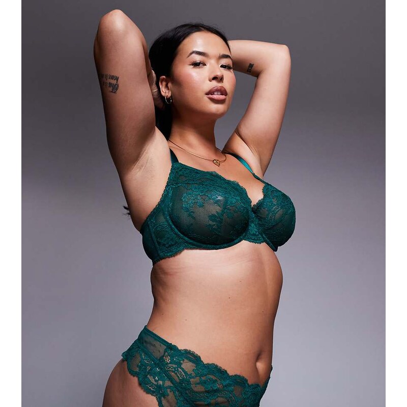 ASOS Curve ASOS DESIGN Curve Lola lace thong in forest green