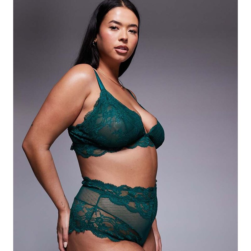 ASOS Curve ASOS DESIGN Curve Lola lace high waist brief in forest 108372418