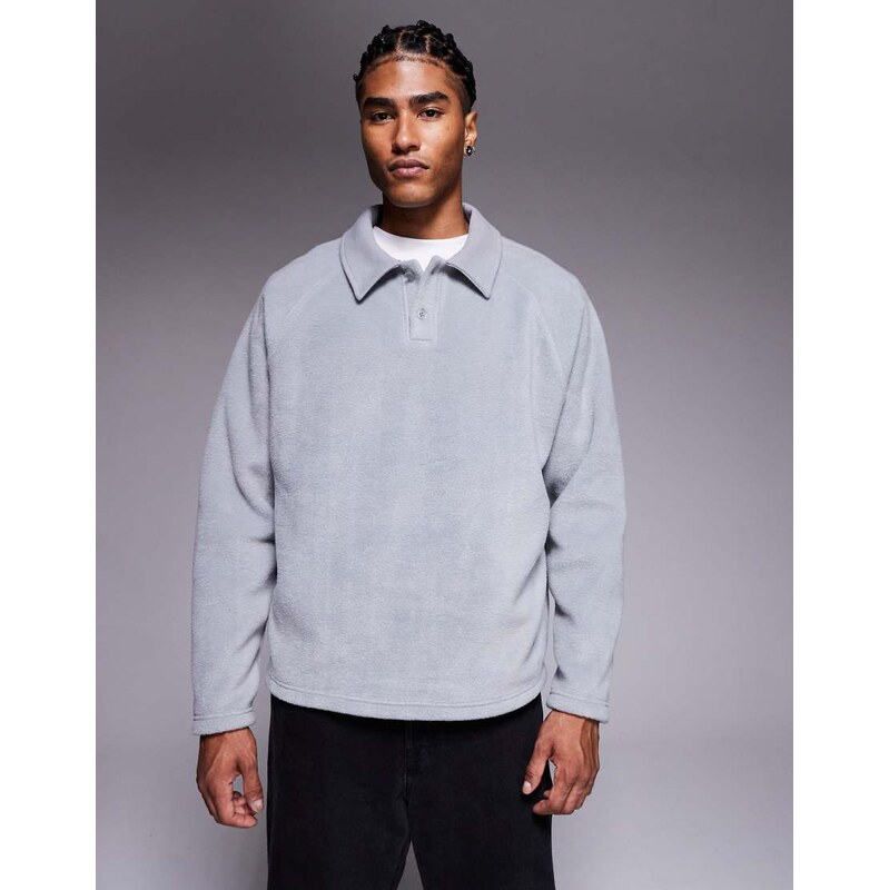 ASOS DESIGN relaxed fleece sweatshirt with ribbed collar in grey