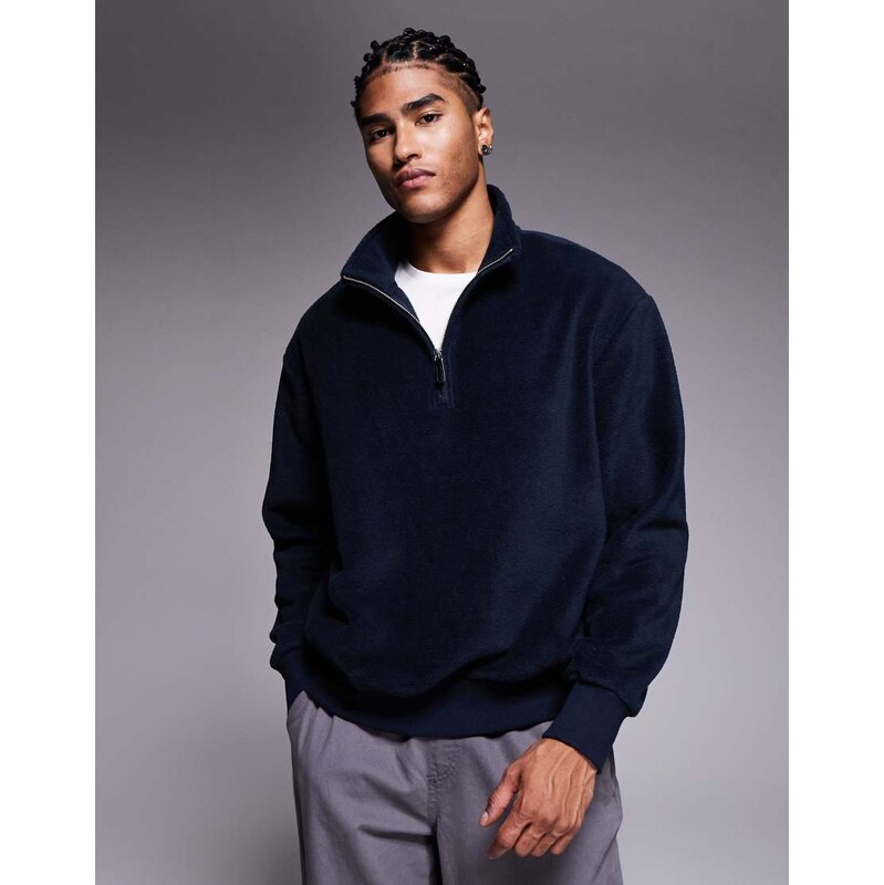 ASOS DESIGN relaxed funnel neck quarter zip fleece sweatshirt in