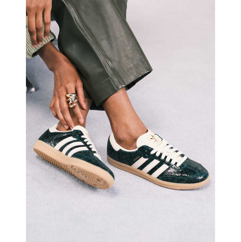 adidas Originals Samba OG trainers in dark green and cream snake