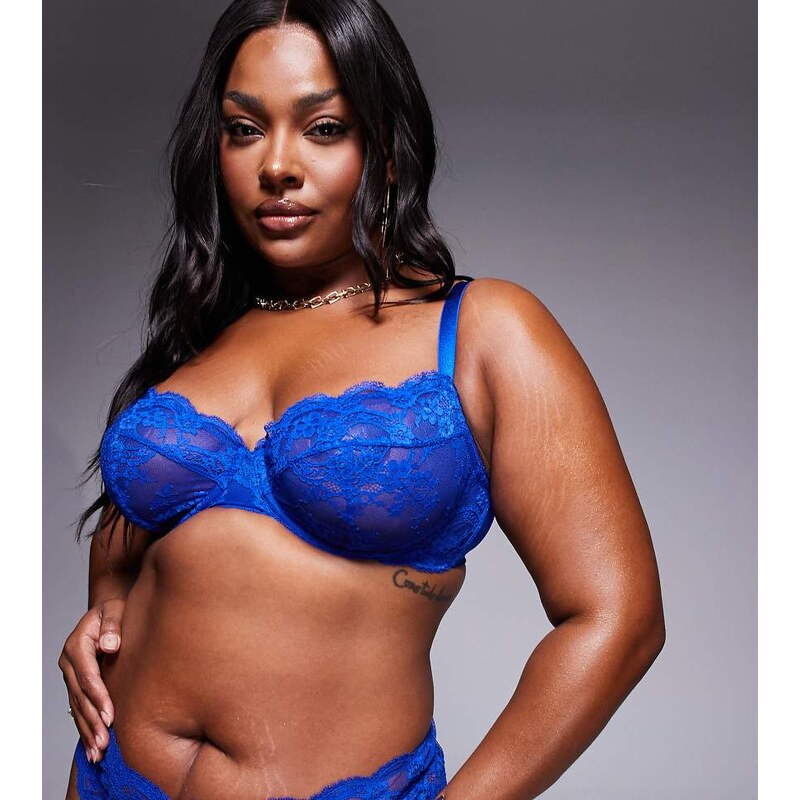 ASOS Curve ASOS DESIGN Curve Lola lace underwired bra in cobalt-Blue 115511970