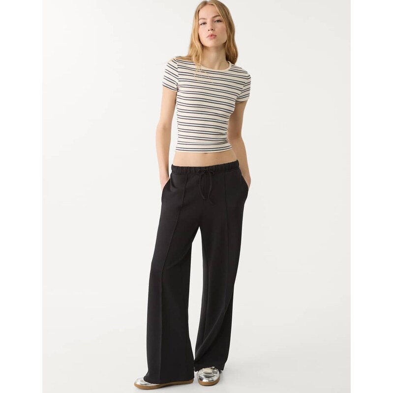 Stradivarius soft touch wide leg trousers with seam detail in