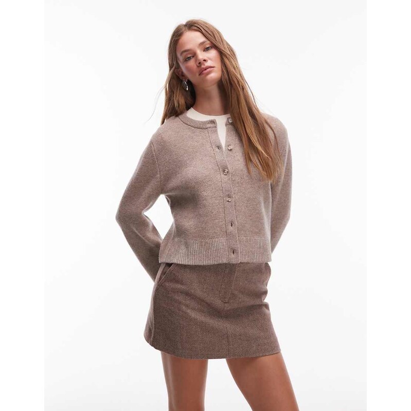 & Other Stories pure wool cardigan in beige with contrast tonal