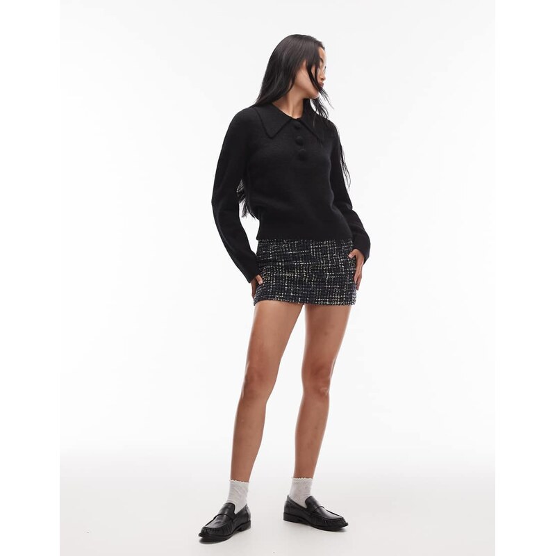 & Other Stories wool blend tweed mini skirt in blue black tone 108372529