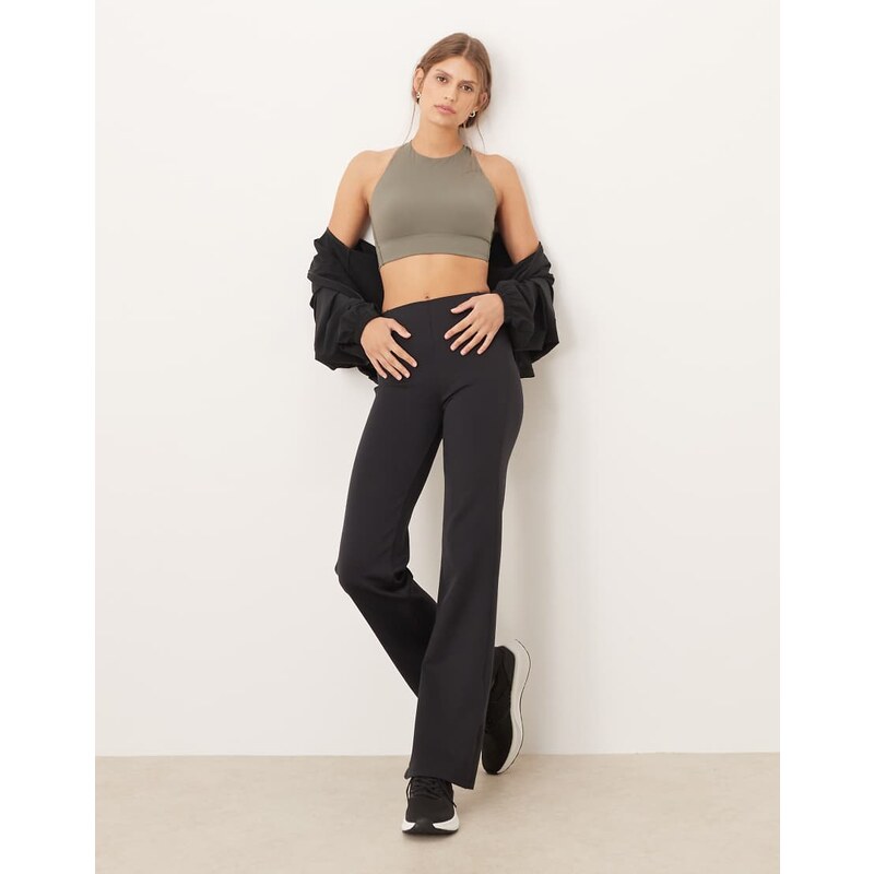 OYSHO Neoprene-effect high rise flare trousers in black 108372578
