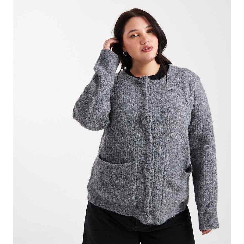Vero Moda Curve knitted cardigan with rose applique buttons in