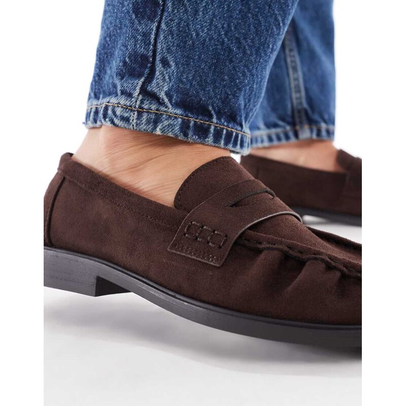 SEQWL Hershe ruched loafers in suedette chocolate-Brown