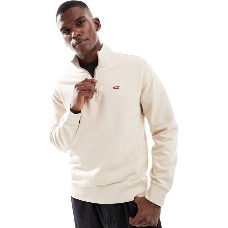 Levis original batwing logo half zip sweatshirt in beige-Neutral