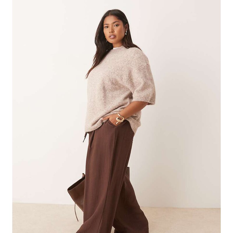 ASOS Curve ASOS DESIGN Curve soft texture wide leg trousers with