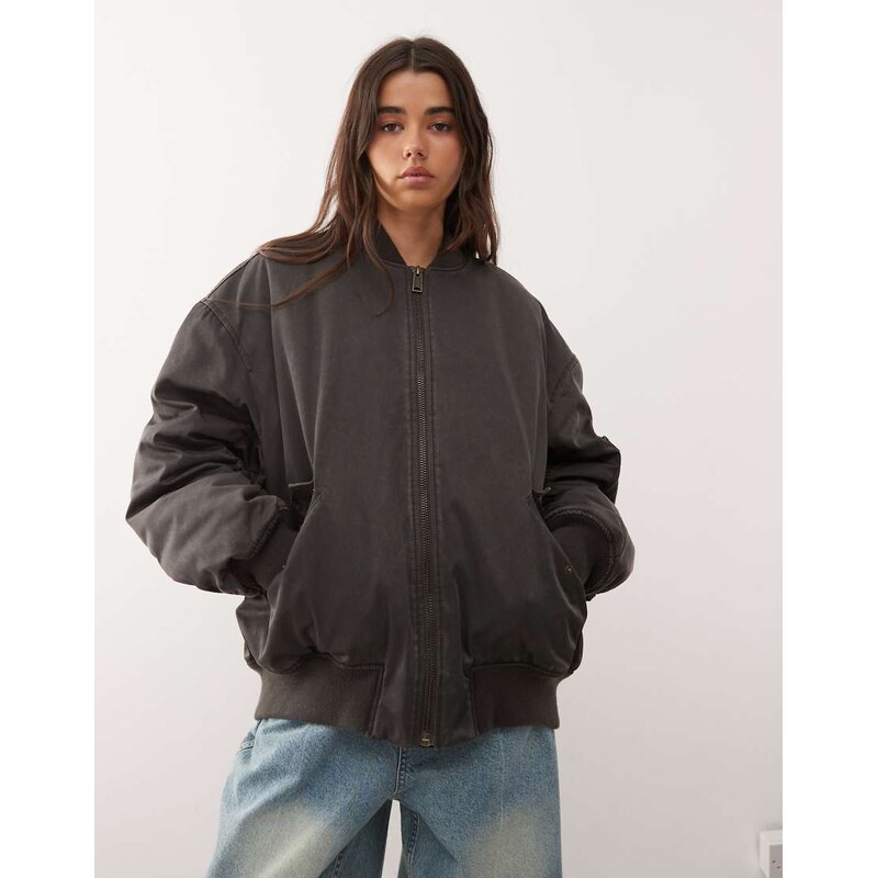 Weekday oversized padded bomber in washed dark grey 108375110