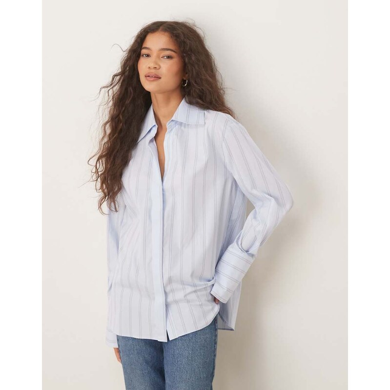 Mango long sleeve shirt in pale blue stripe 108375115