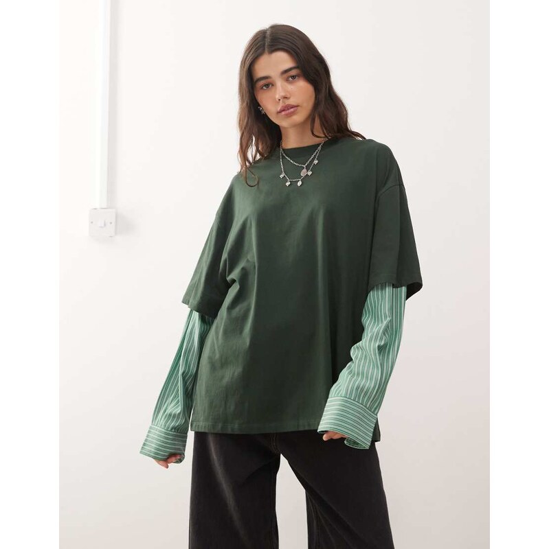 Lioness 2 in 1 oversized t-shirt overlay and striped long sleeve shirt 109687329