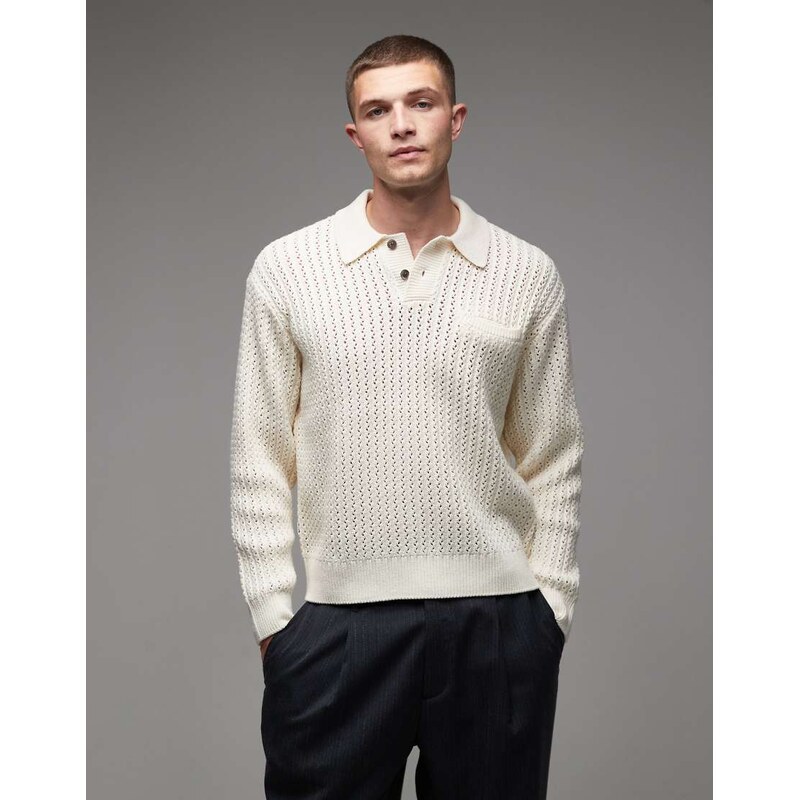 Obey duane knitted polo jumper in off white