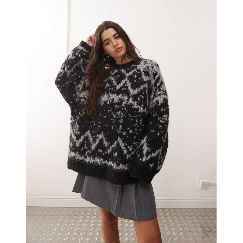 Weekday premium wool blend oversized fairisle jumper in grey melange 108375270