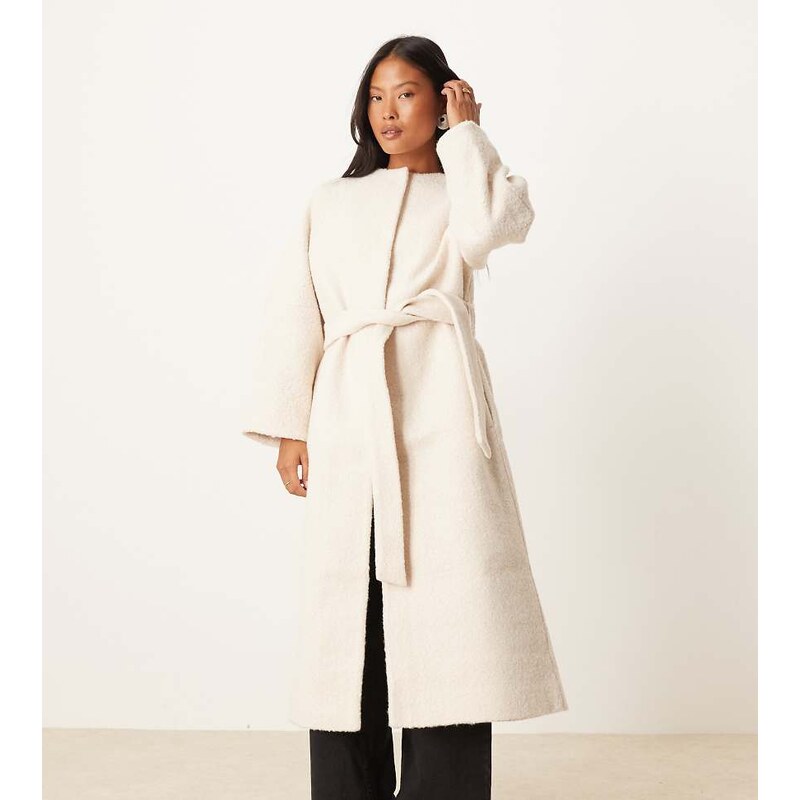 ASOS Petite ASOS DESIGN Petite collarless boucle longline formal coat 108381046