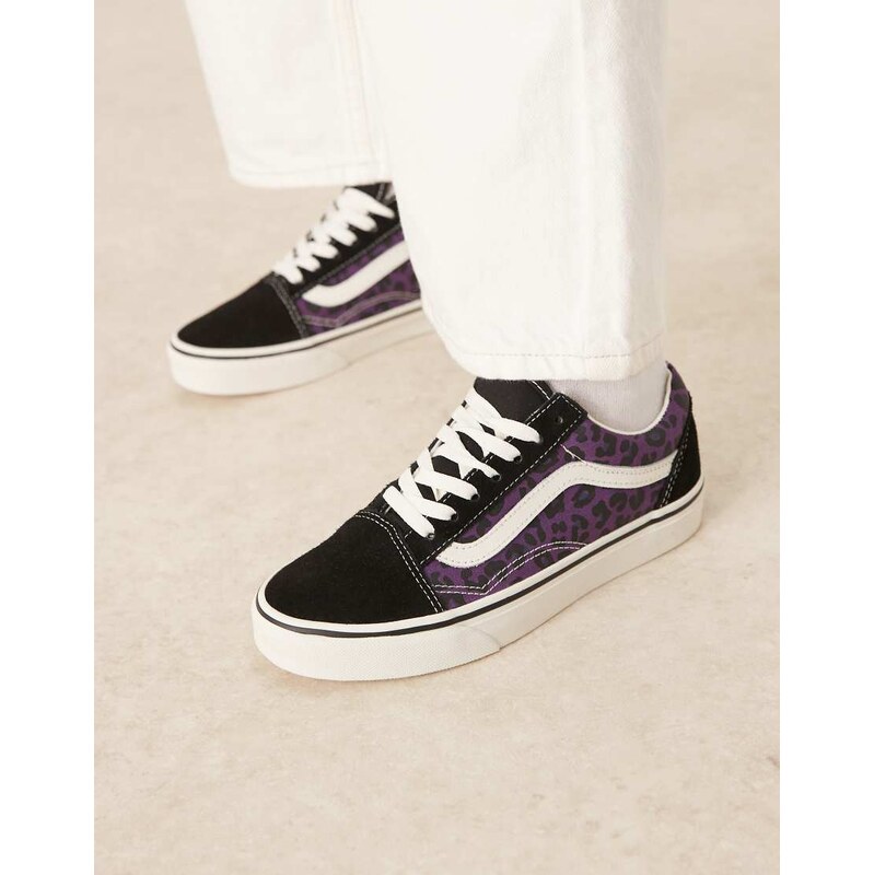 Vans Old Skool trainers in black and purple leopard print 108736585