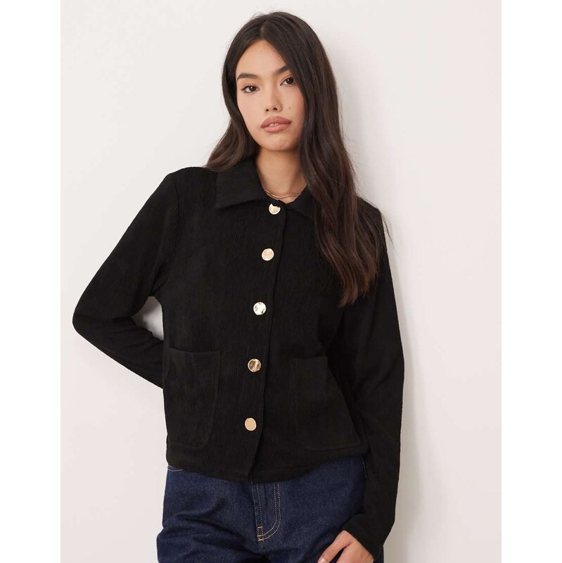 Vila knitted polo with gold button details in black