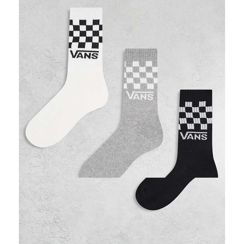 Vans 3-pack classic check crew socks in black and white multi 108381191