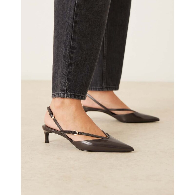 Mango faux leather strappy pointed heeled slingback in charcoal-Grey 108381322
