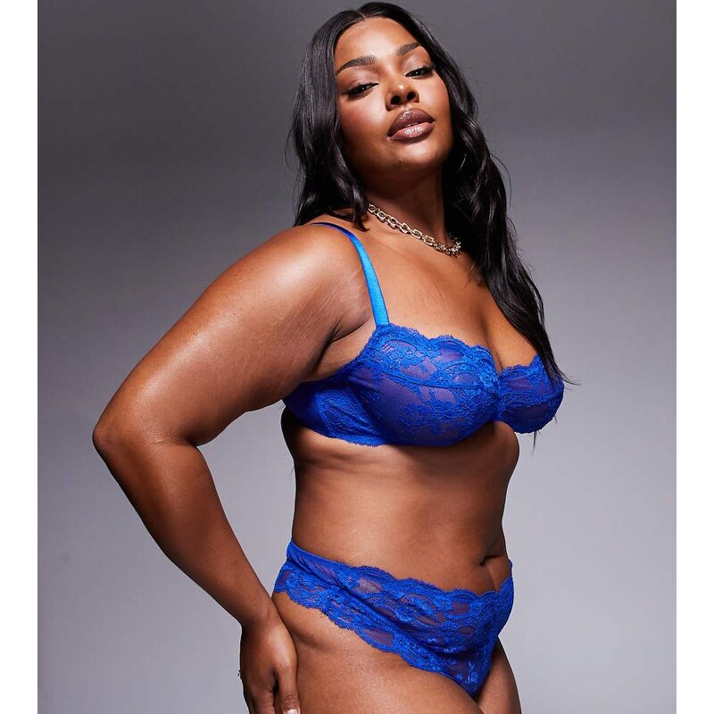 ASOS Curve ASOS DESIGN Curve Lola lace thong in cobalt-Blue