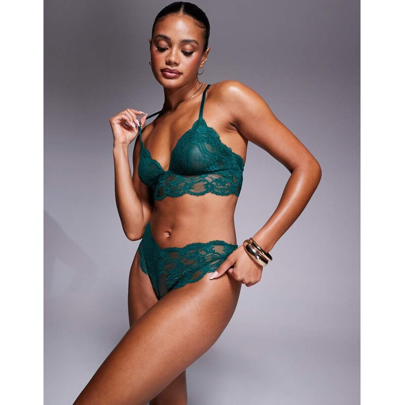 ASOS DESIGN Lola lace brazilian brief in forest green 115511968