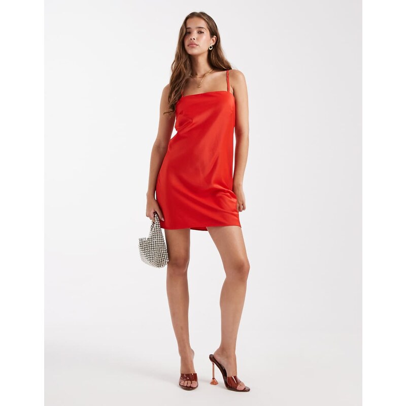 Pieces satin cami mini dress in red 115691630