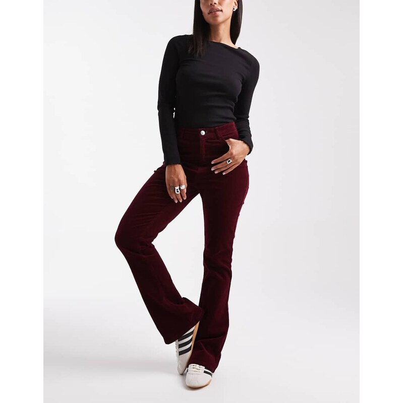 Pieces velvet cord trousers in burgundy-Red 108381184