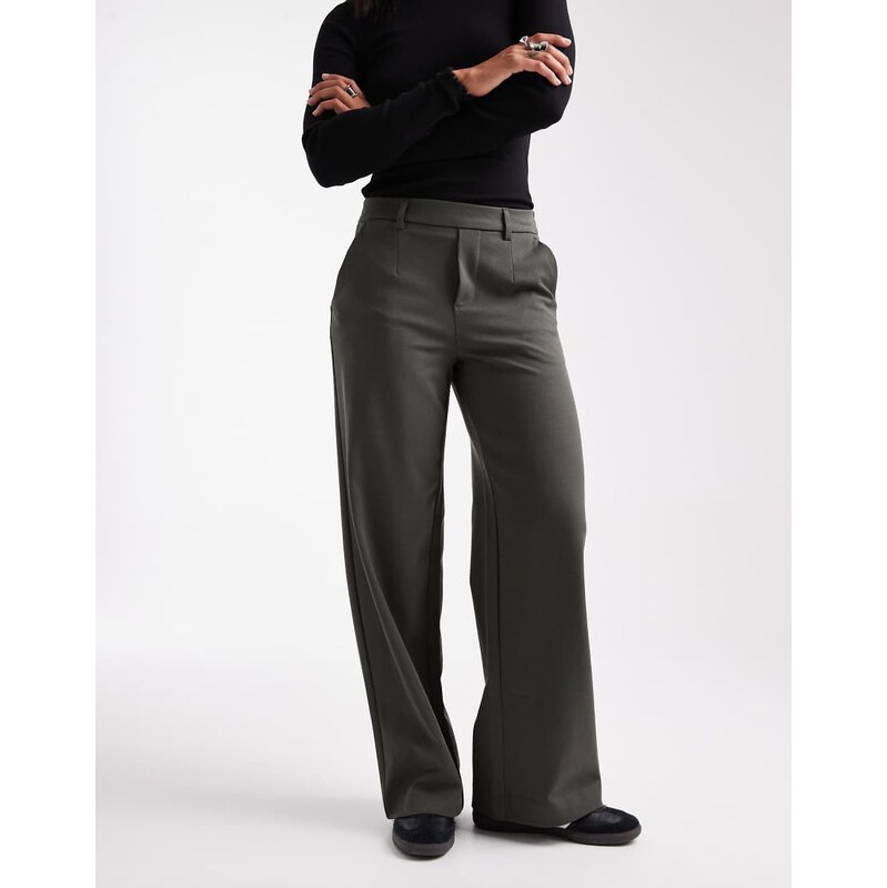 Object wide leg tailored trousers in khaki-Green