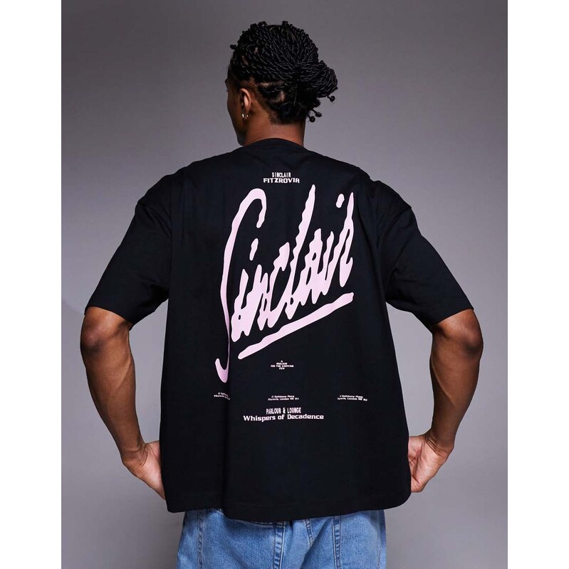 ASOS DESIGN boxy oversized t-shirt with text graphic in black