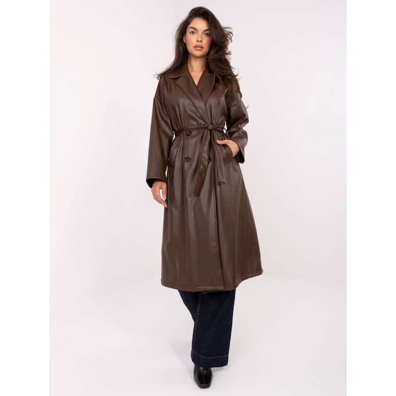 RUE PARIS Tmavě hnědý dámský přechodový kabát z eko kůže -dark brown 108387681