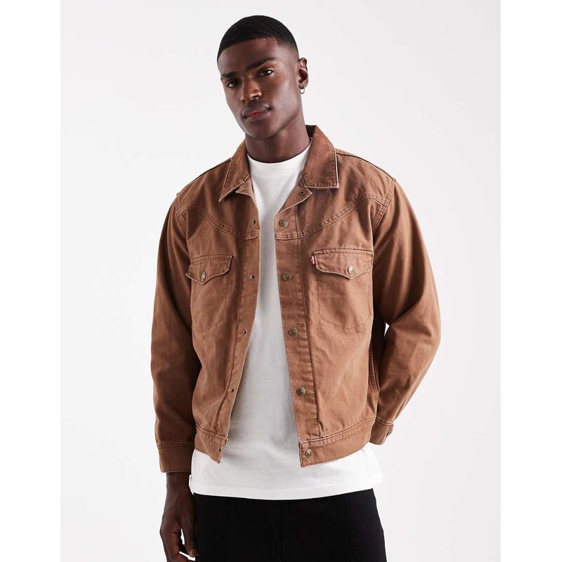 Levis western shorthorn trucker jacket in tan-Brown