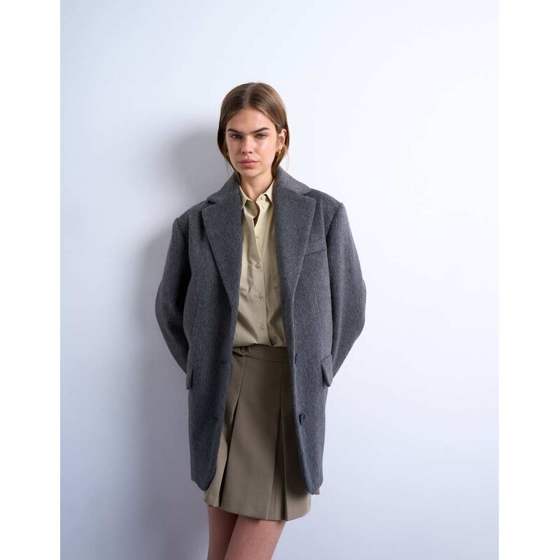 Topshop brushed three button blazer coat in charcoal-Grey 108730570