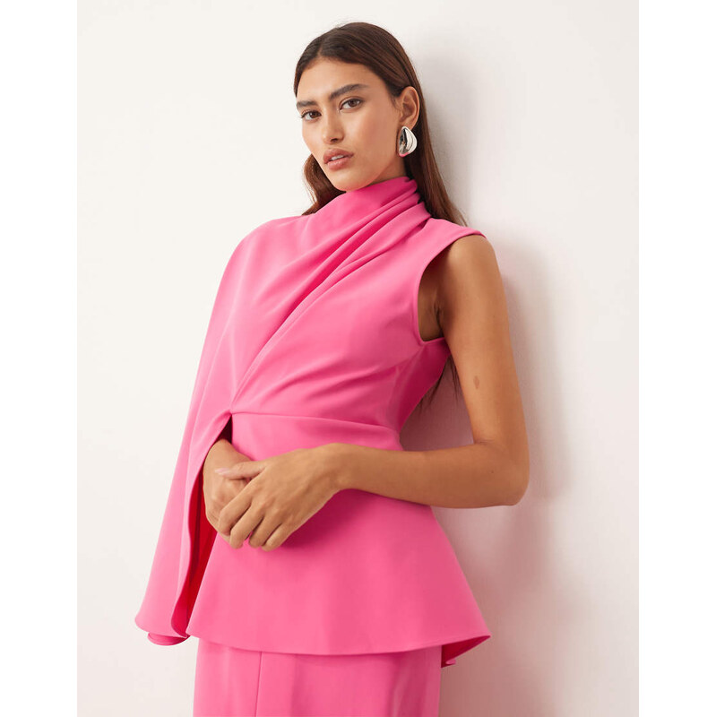 ARRANGE premium heavy crepe asymmetric sleeve drape panel midi dress 108392122