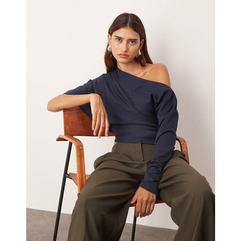 ARRANGE off shoulder drape top in navy