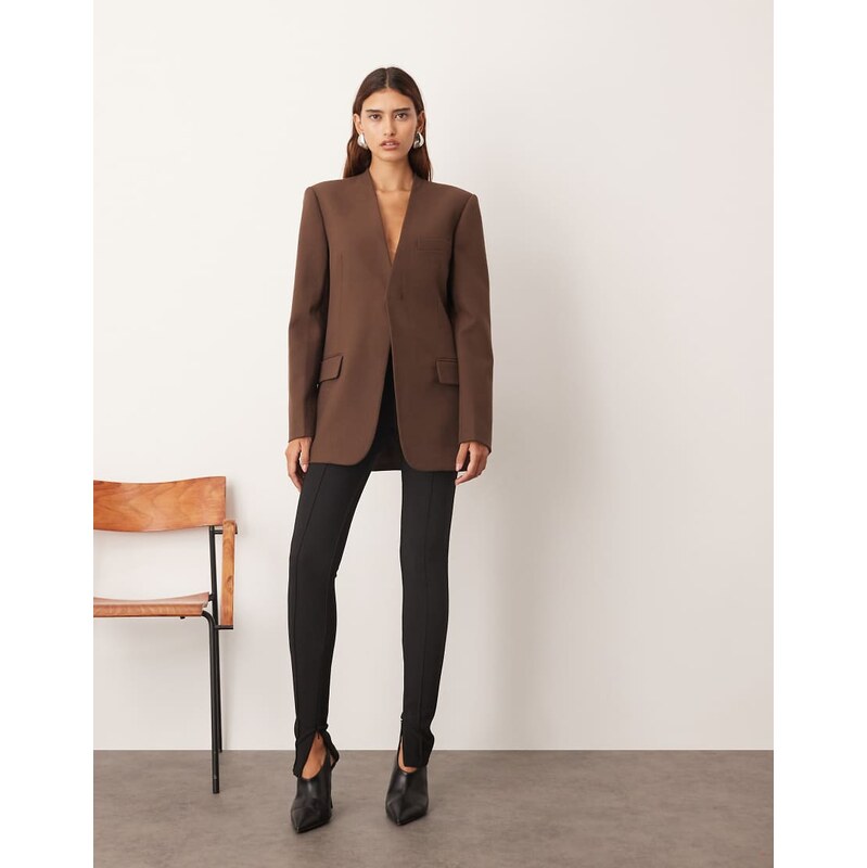 ARRANGE ultimate collarless straight blazer in chocolate-Brown 114777267