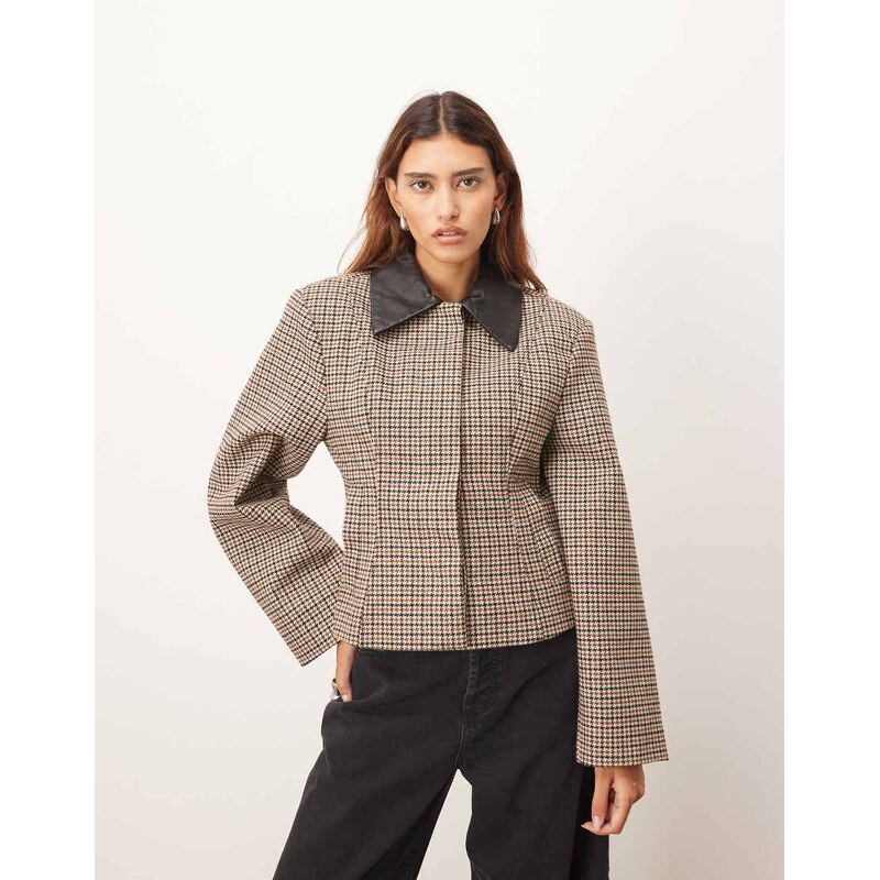 ARRANGE structured jacket with leather collar contrast in brown 108529900