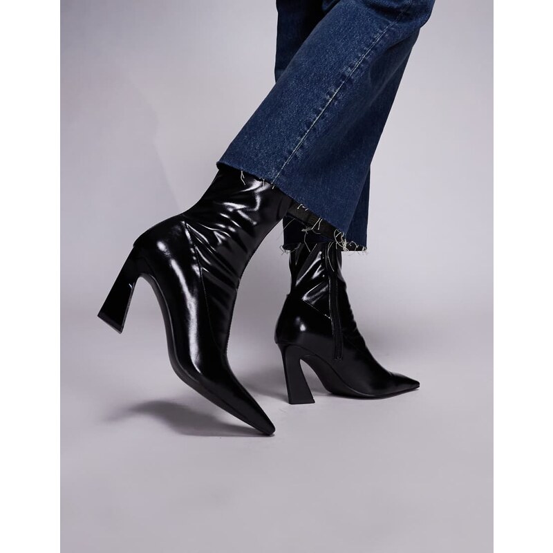 ASOS DESIGN Ember chisel toe sock ankle boots in black
