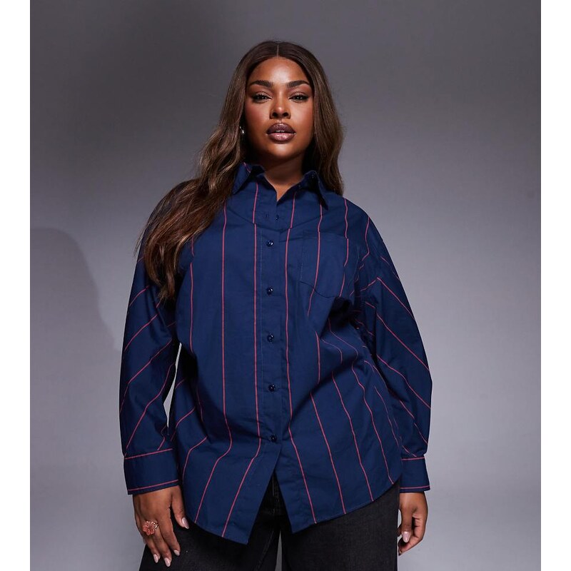 ASOS Curve ASOS DESIGN Curve cinched detail oversized shirt in red and 108433060