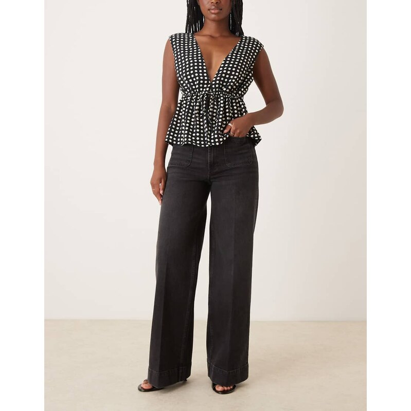ASOS DESIGN high waist wide leg jeans with front pockets in