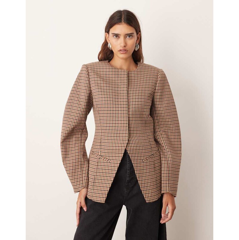 ARRANGE clean collarless sculpted blazer in micro check-Multi 108403990