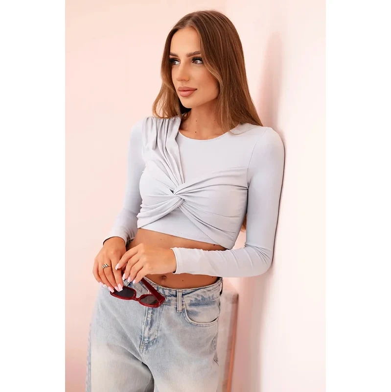K-Fashion Dámská halenka s dlouhým rukávem a efektními volánky