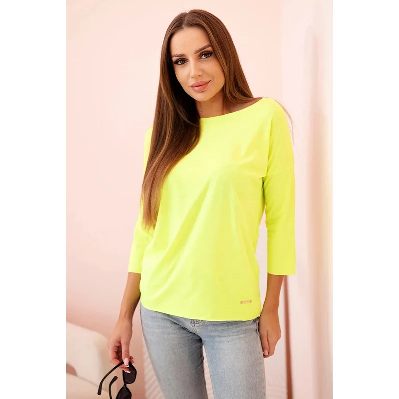K-Fashion Dámská halenka s lodičkovým výstřihem žlutá neonová