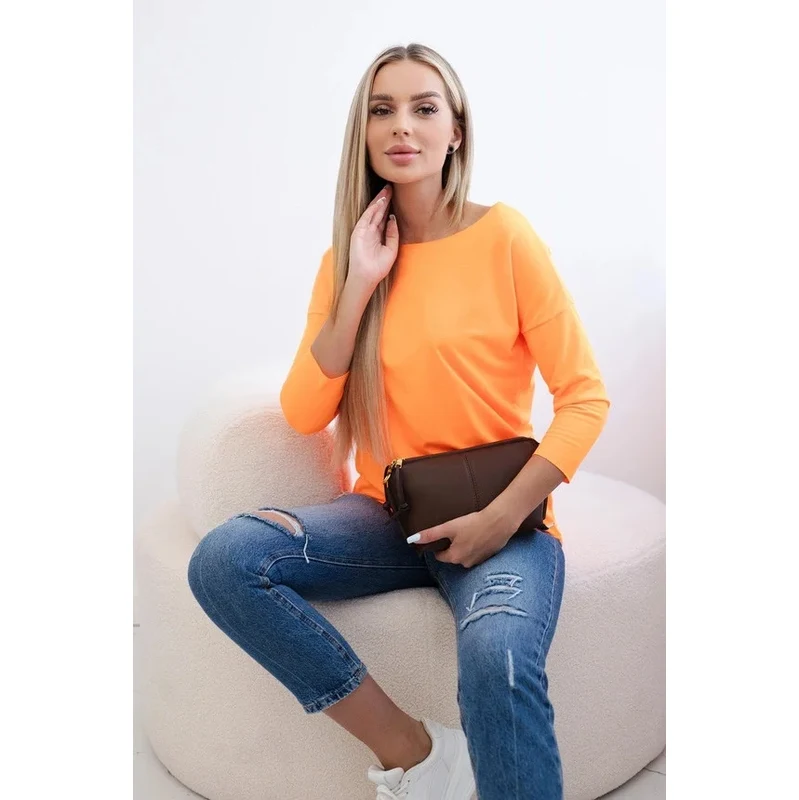 K-Fashion Dámská halenka s lodičkovým výstřihem oranžová neonová