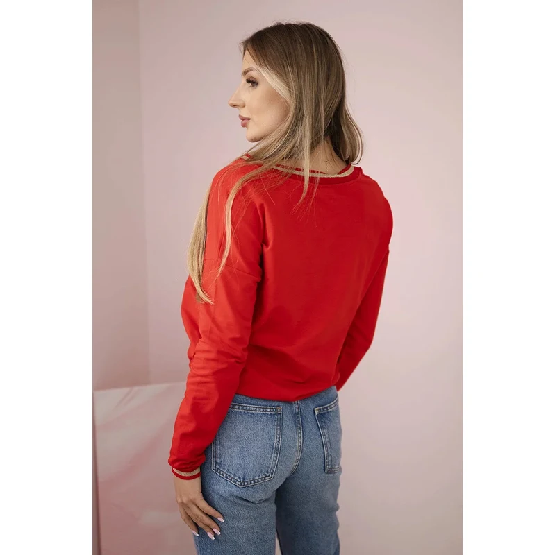 K-Fashion Dámská mikina s flitrovým nápisem červený 108397986