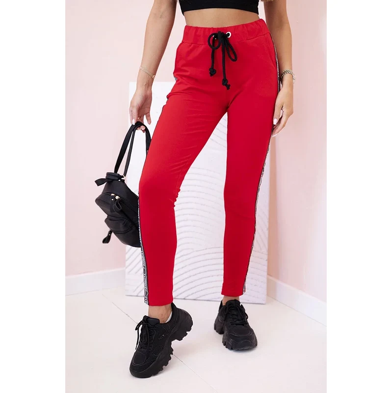 K-Fashion Dámské teplákové kalhoty s lampasem a šňůrkou v pase