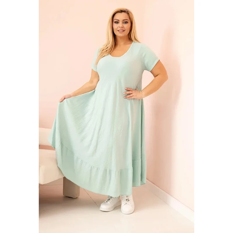 K-Fashion Dámské šaty plus size s krátkým rukávem a volánem z