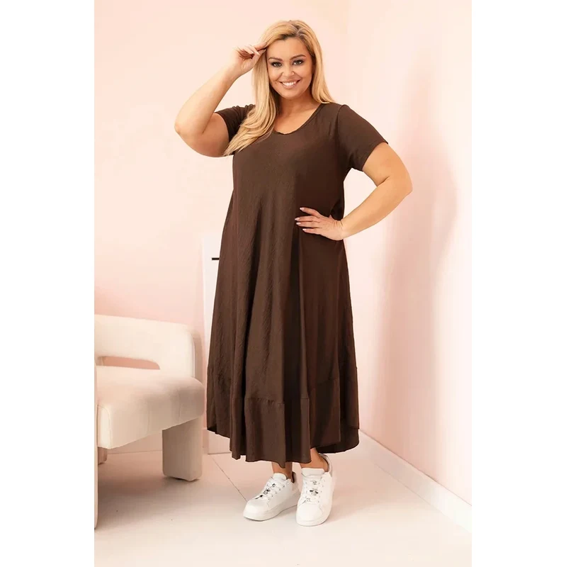 K-Fashion Dámské šaty plus size s krátkým rukávem a volánem z